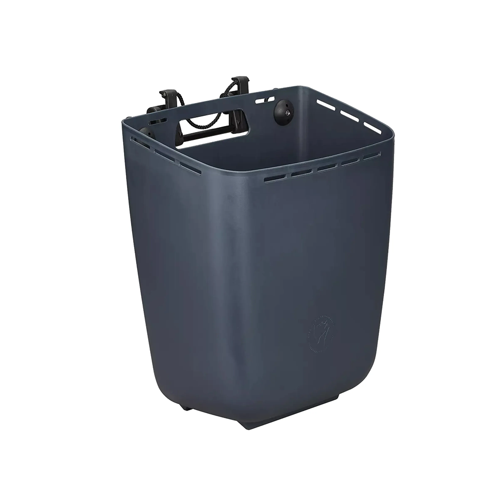 A 20-litre black open pannier for bicycles, with adjustable KlickFix mountings and a cargo net.