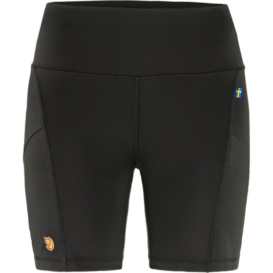 Black athletic shorts with a brand logo on a white background