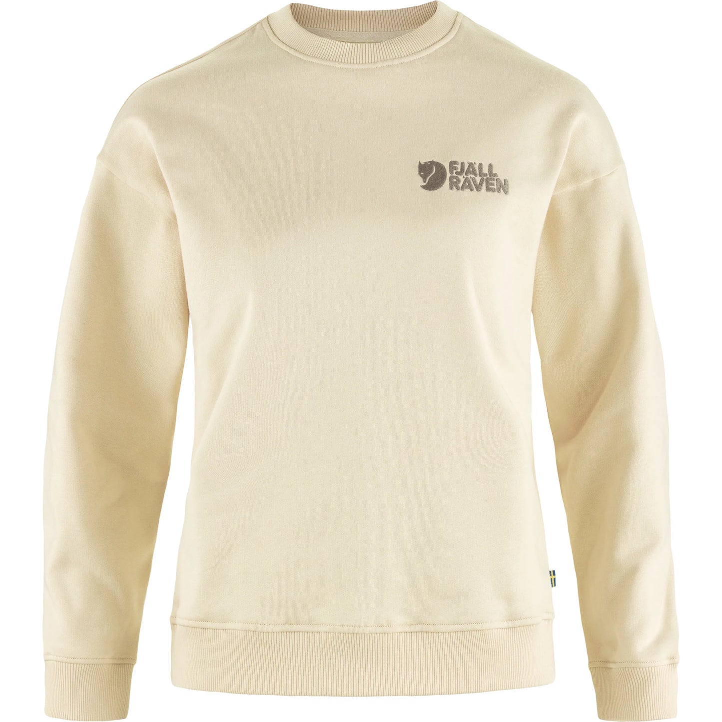 Beige sweatshirt with a logo on a white background