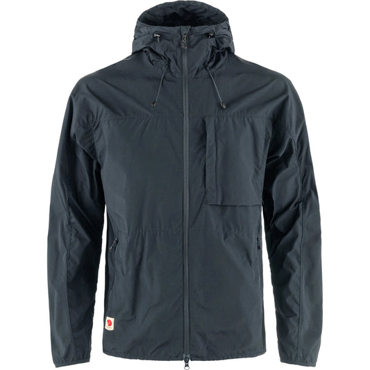 Dark gray jacket with a hood on a white background